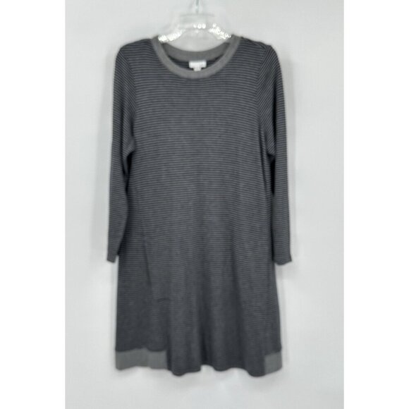 J JILL sweater dress long sleeve striped casual knit pockets gray petite MP - Picture 1 of 8